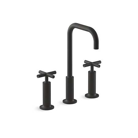 Kohler Widespread Bathroom Sink Faucet W/ Cross Handles, 3 Hole, Matte Black, 1.2 gpm, 5-1/2 in Spout Reach 14408-3-BL